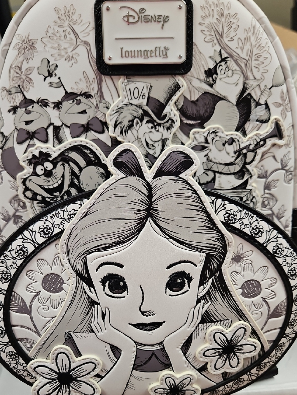 Loungefly Black & White Alice in Wonderland Illustration Mini Backpack